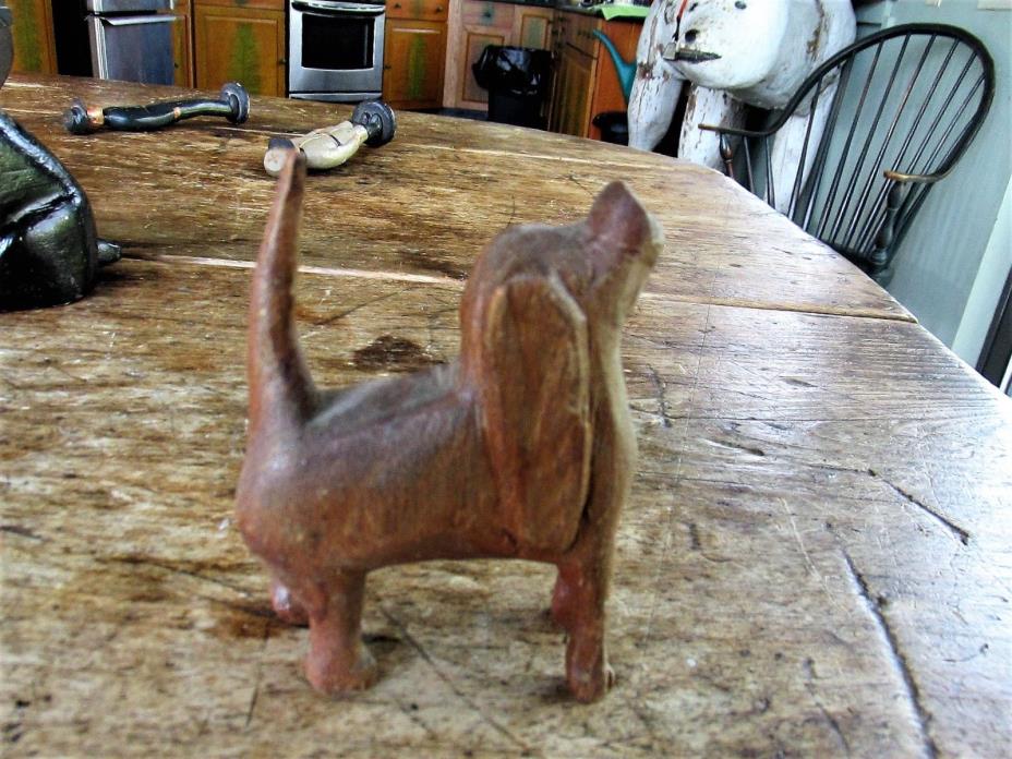 CARVED WOOD ANTIQUE DOG IN MINT CONDITION MY FOLK ART COLLECTION