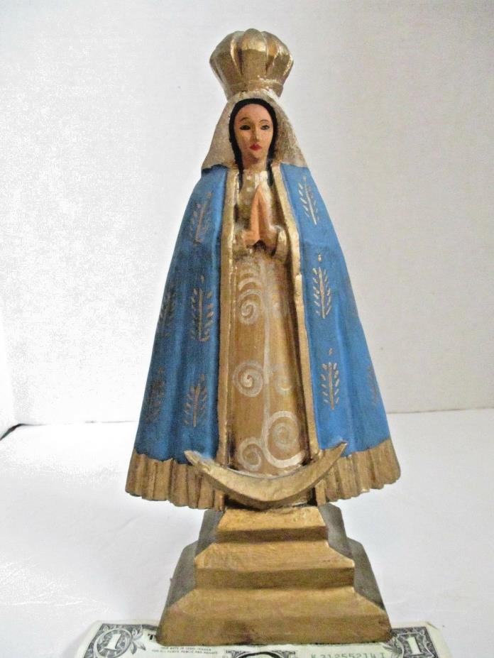 Handpainted & Carved Wooden Virgin Mary from Mexico