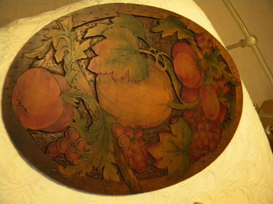 OVAL PLYWOOD PICTURE/CARVED PUMPKINS/CHERRIES/GRAPES/TOMATOES,191/4