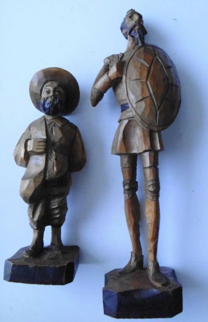 Vintage Spanish Hand Carved Wood Don Quixote and Sancho Panza Figures