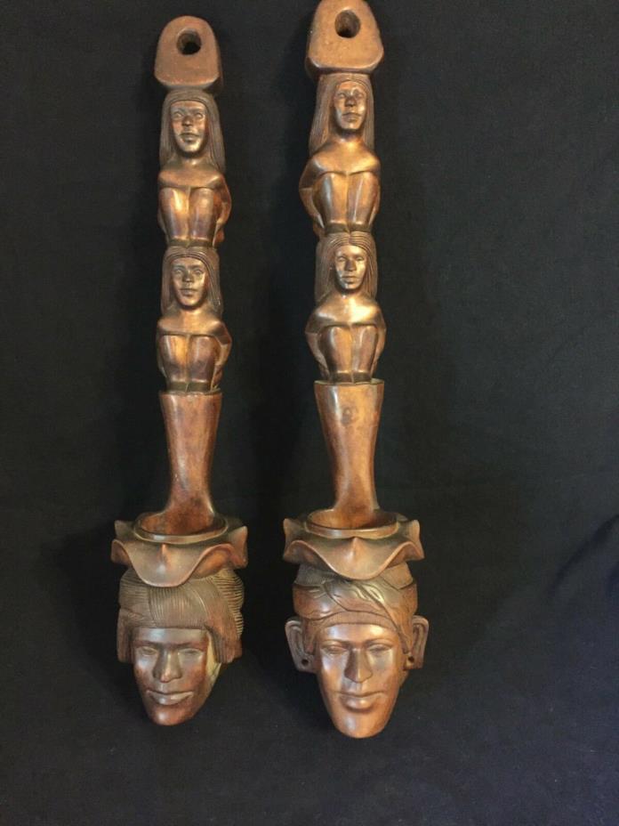 Unique Vintage Wood Carved Heads Wall Art