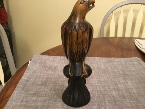 Vintage 10” Tall Hand Carved Perched EAGLE On Perch - Super Sharp!