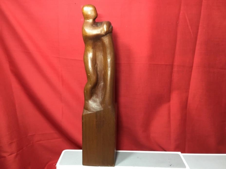 VINTAGE HAND CARVED WOODEN  THINKING MAN STATUE