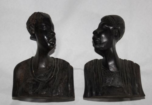 2 Ethnic African ? Wooden Sculptures Book Ends Folk Art