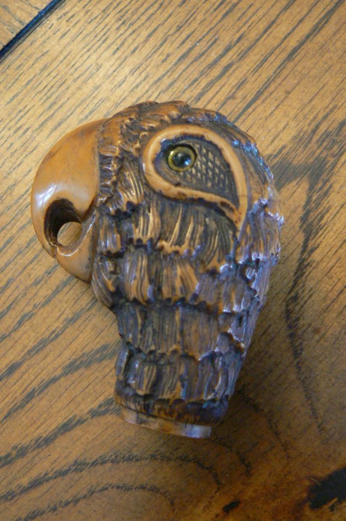 Vintage Wood Carved Parrot Head Umbrella Cane Topper Folk Art FREE US SHIP