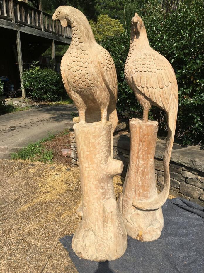 ANTIQUE  WOODEN BIRDS HAND CARVED  - VERY TALL