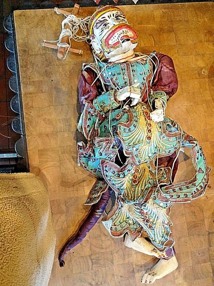 Antique Asian Wood Marionette/Puppet Ornate,Hand Painted, Hand Carved/Moving Mou