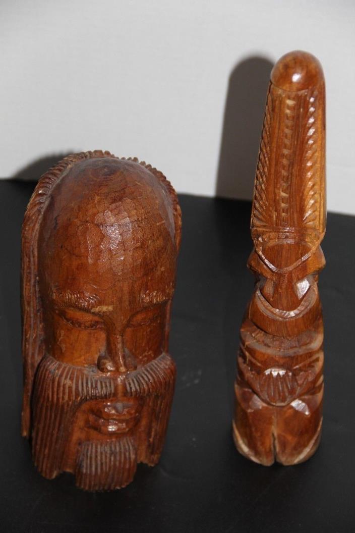Asian Wooden Face Statue and Wooden Totem, origin unknown