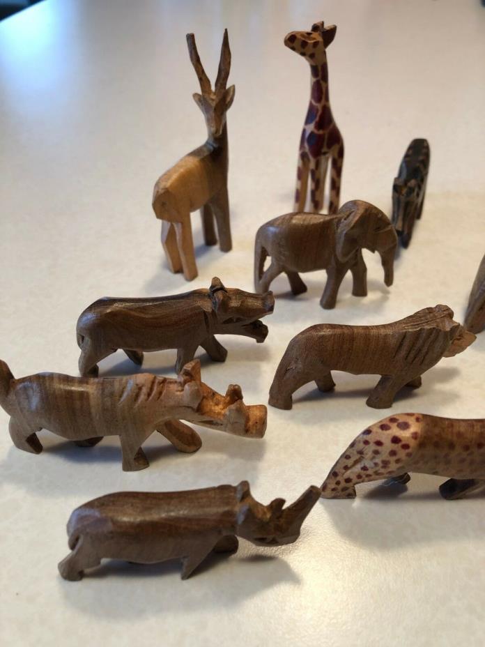 10 Vintage Wood Carved Safari Animals