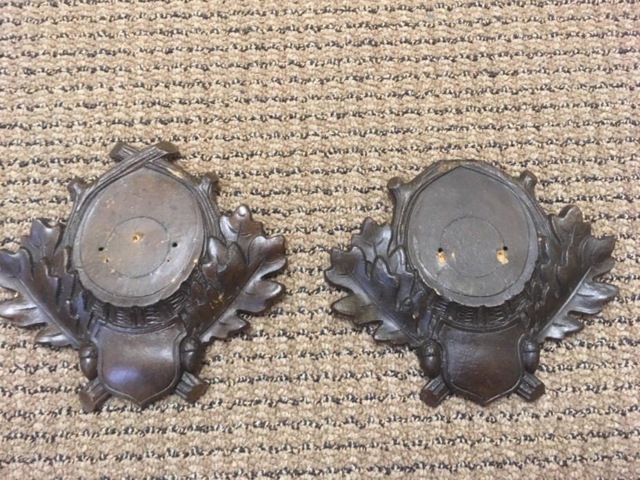 Antique pair  Black forest plaques for stag horn taxidermy composed wood