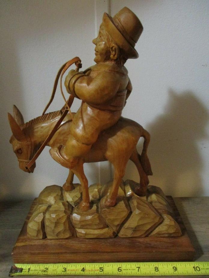 Vtg Folk Art Wood Carved Sancho Panza with Mule Statue