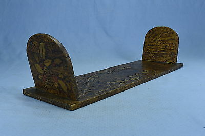 Antique FLEMISH ART PYROGRAPHY BOOKRACK COLLAPSIBLE ENDS BURN PAINT HOLLY BERRY