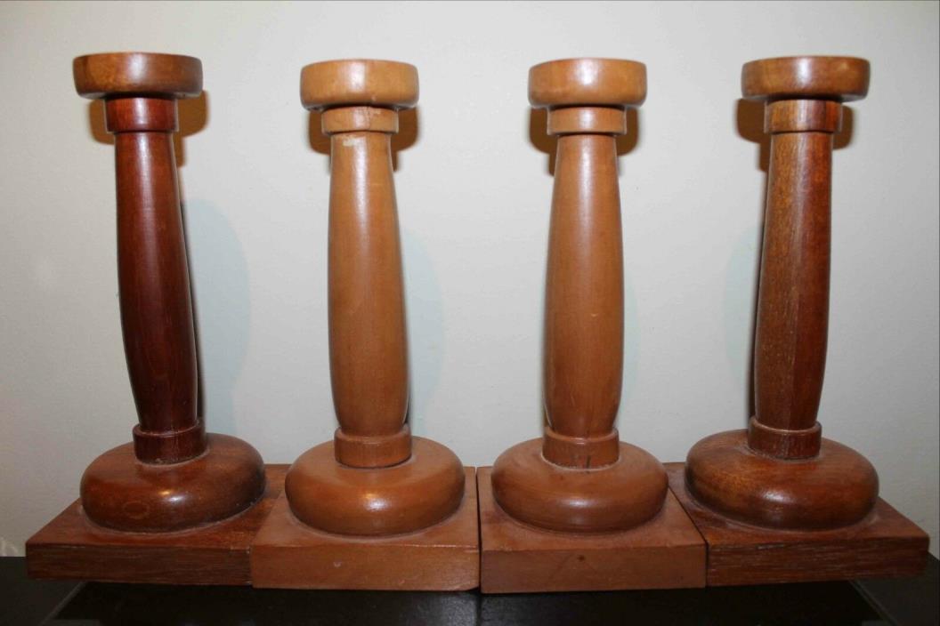 Hand Turned Wood Mid Century Candlesticks, SET OF FOUR