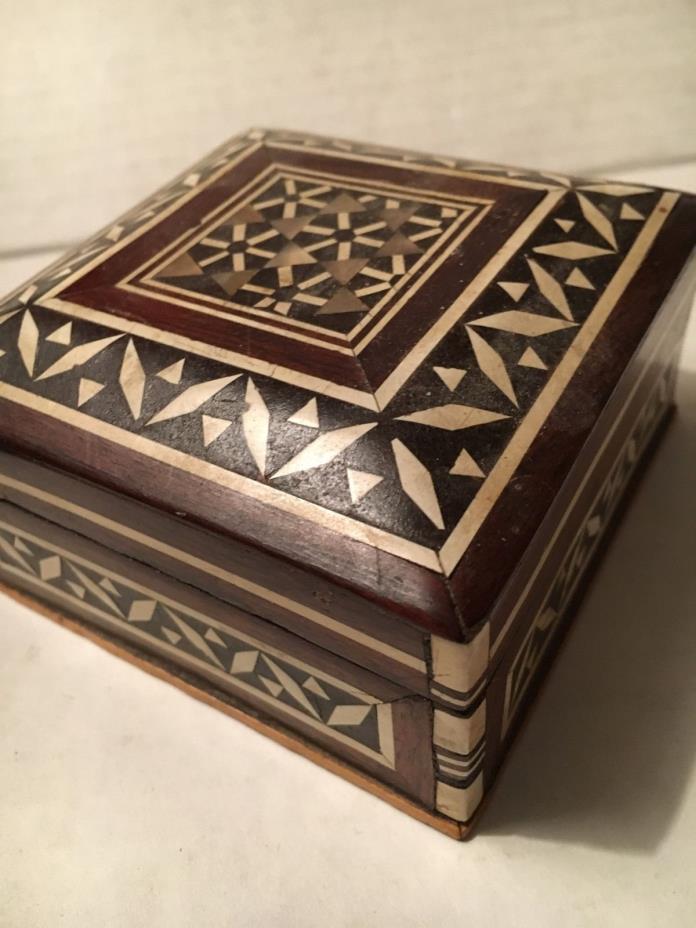 Vintage Mosaic Inlaid Mother of Pearl Trinket  Jewelry Box