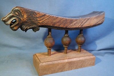 1800s Distressed Oak LIONs Head Stair Railing Three Spindles Mounted Display #2