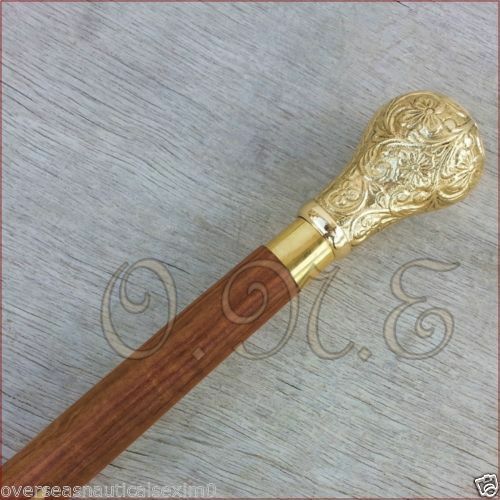 Reproduction Brass Designer Walking Stick Walking Cane Victorian Style Vintage