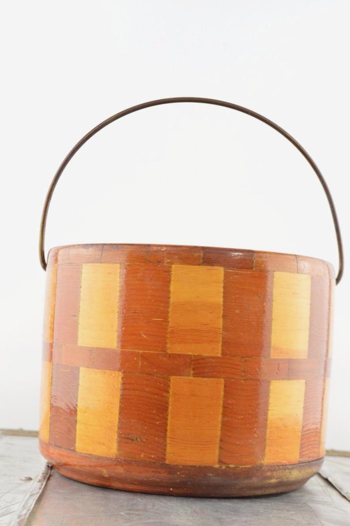 California Checkered Redwood Wood Bucket with Handle