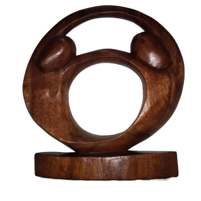Hand Carved One Piece Wood Circular Decorative Art Rare Unique Mid Century Style
