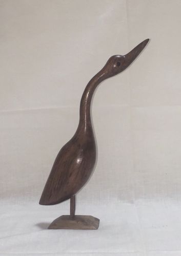 Vintage Walnut Hand Carved Graceful Heron Egret  9.5 