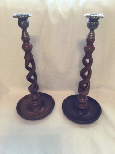 ANTIQUE PAIR BARLEY TWIST ENGLISH OAK 15