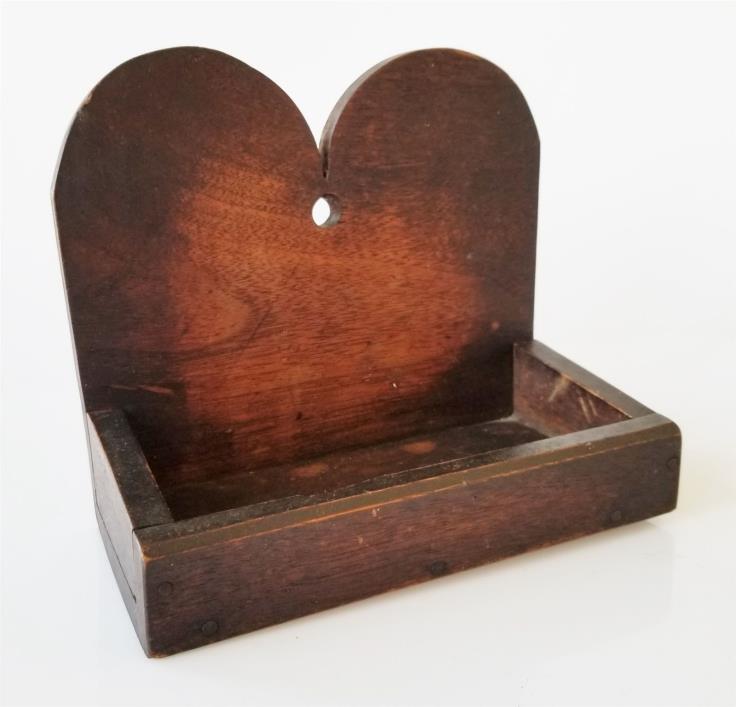 1800s antique WALL HANGING or DESK WOOD CANDLE BOX aafa HEART handmade