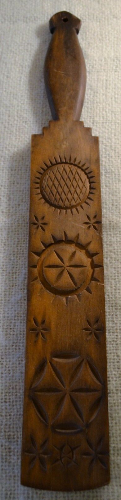 Vintage Wood Carved Butter Cookie Stamp Mold Press- sun, pineapple, sand dollar