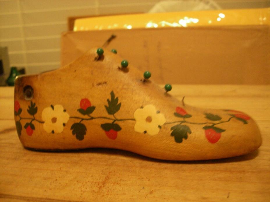 SHOE Cobbler Form Vintage Hand Painted Wooden Folk Art Piece