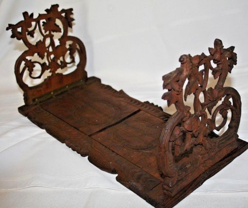 Antique Black Forest Carved Bookend Adjustable Expandable Book Holder Chamonix