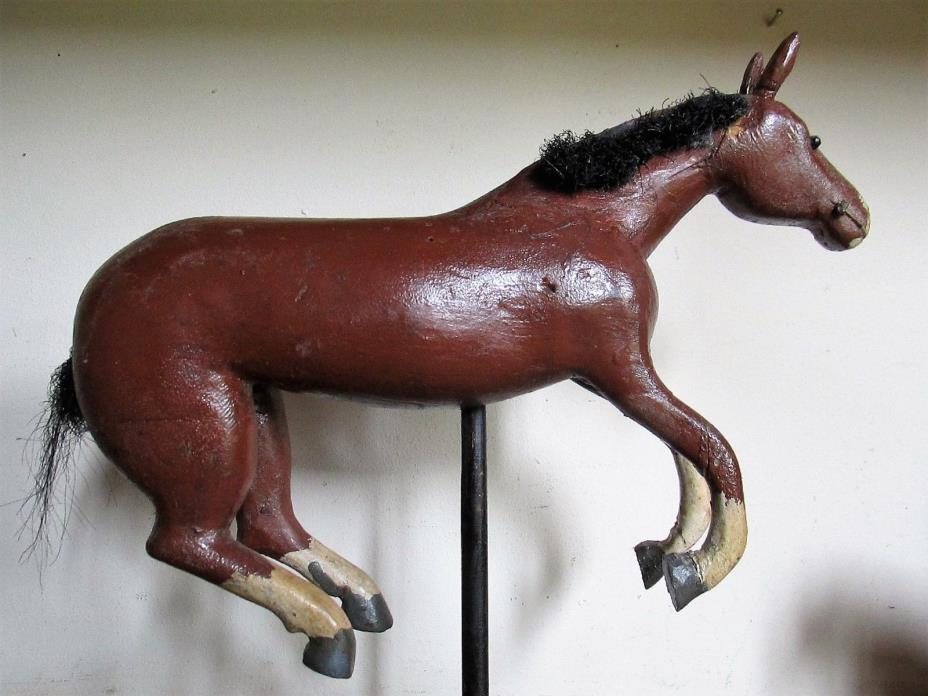 C1910 MINI CARVED WOOD CAROUSEL FORM  ALL ORIG FOLK ART HORSE
