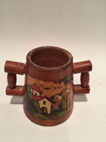 Rare Vintage Cute Little Cup With Tiny, Painting Mass Leon? Two Handles