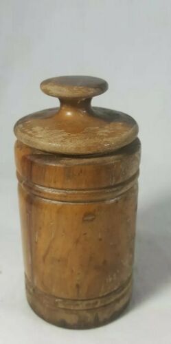 Antique Hand Carved Turned Wood Snuff Box ROund Barrel Style Treenware 1880-1900
