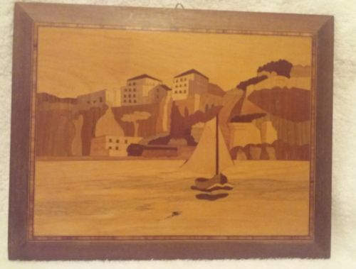 Vintage Inlaid Sorrento, Italy coastal art wall hanging wooden Italy Bay Naples