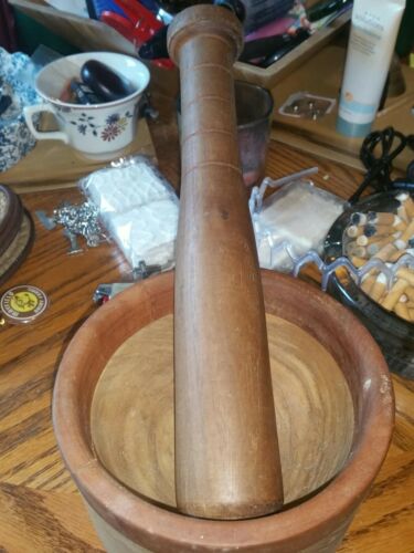 Large Hand Made Wooden Mortar And Pestel