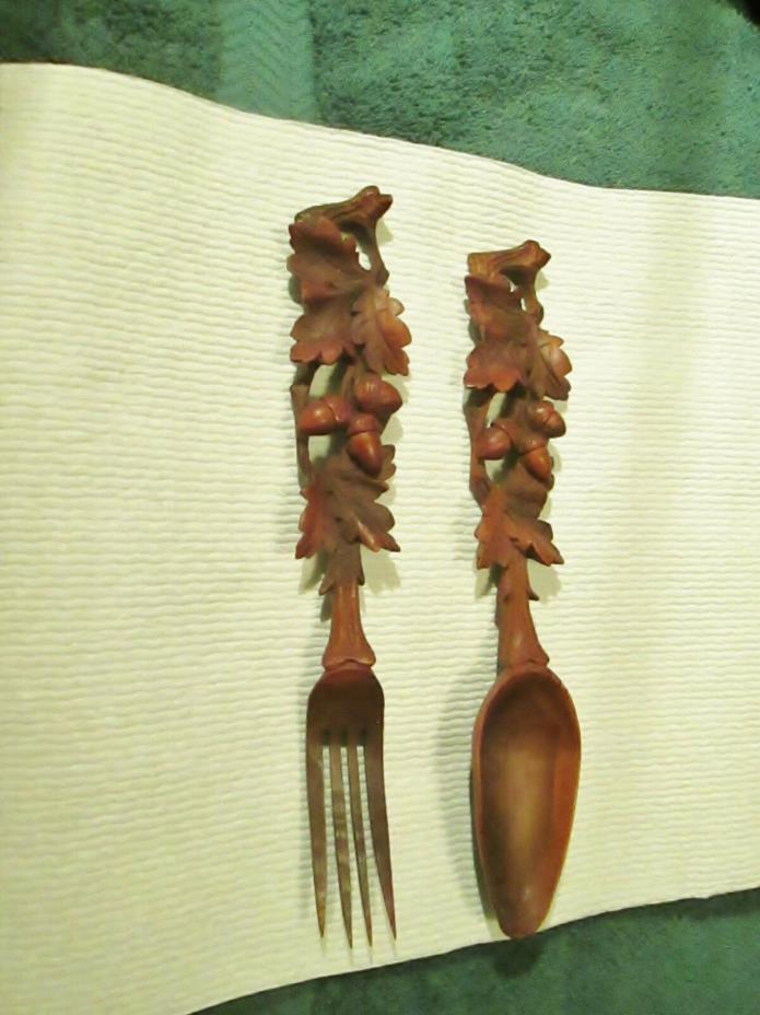 Vintage Bavarian Hand Carved Wooden Fork & Spoon Set