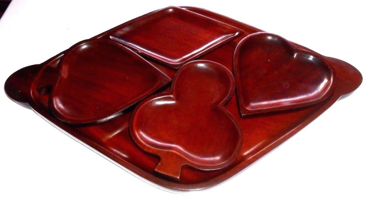 Serving Tray Hard Wood Hand Carved Set Playing Card Inspired Themed