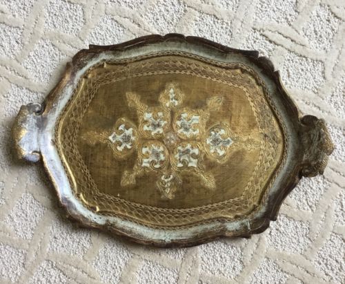Nice Vintage Italian Toleware Florentine Wood Tray w/Handles 17.25