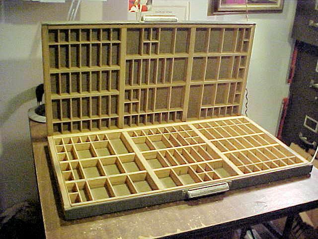 (2) Vtg.HAMILTON Printer Type Set Cabinet Drawers Tray Wood 32