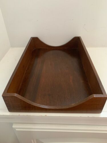 Vintage Antique Office Letter File Box Desk Paper Organizer Tray Wood Box Walnut