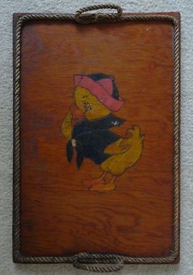 Vintage OOAK Handmade Wooden Tray Painted Sailor Duck w/ Grass Rope Edge 1940's