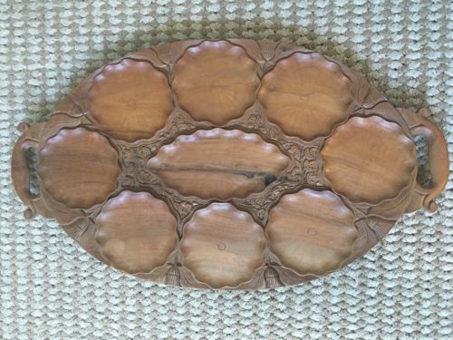 *VTG INTRICATE Wooden HAND Carved WOODEN Wall HANGING Tray 24” X 13”