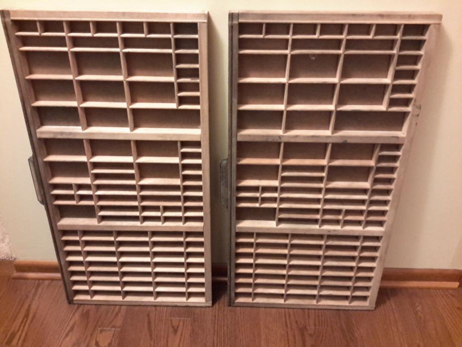 2x Printer Type Set Cabinet Drawers Tray Wood Shadow Box