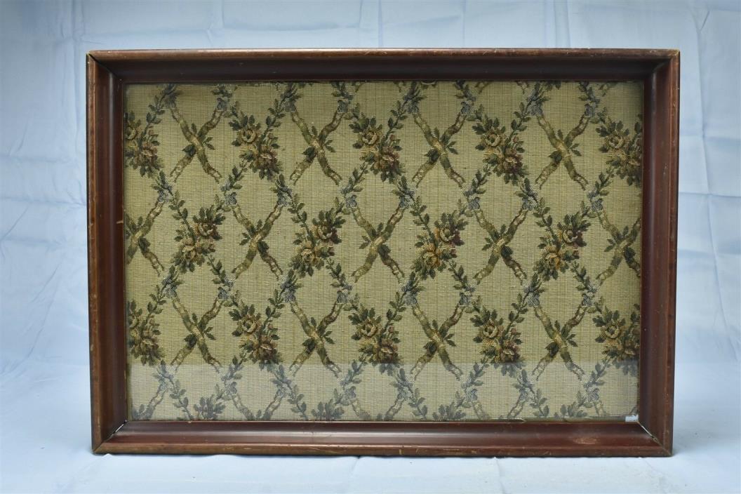 Antique DEEP WOOD FRAMED SERVING TRAY with GLASS COVERING TAPESTRY BOTTOM #06565