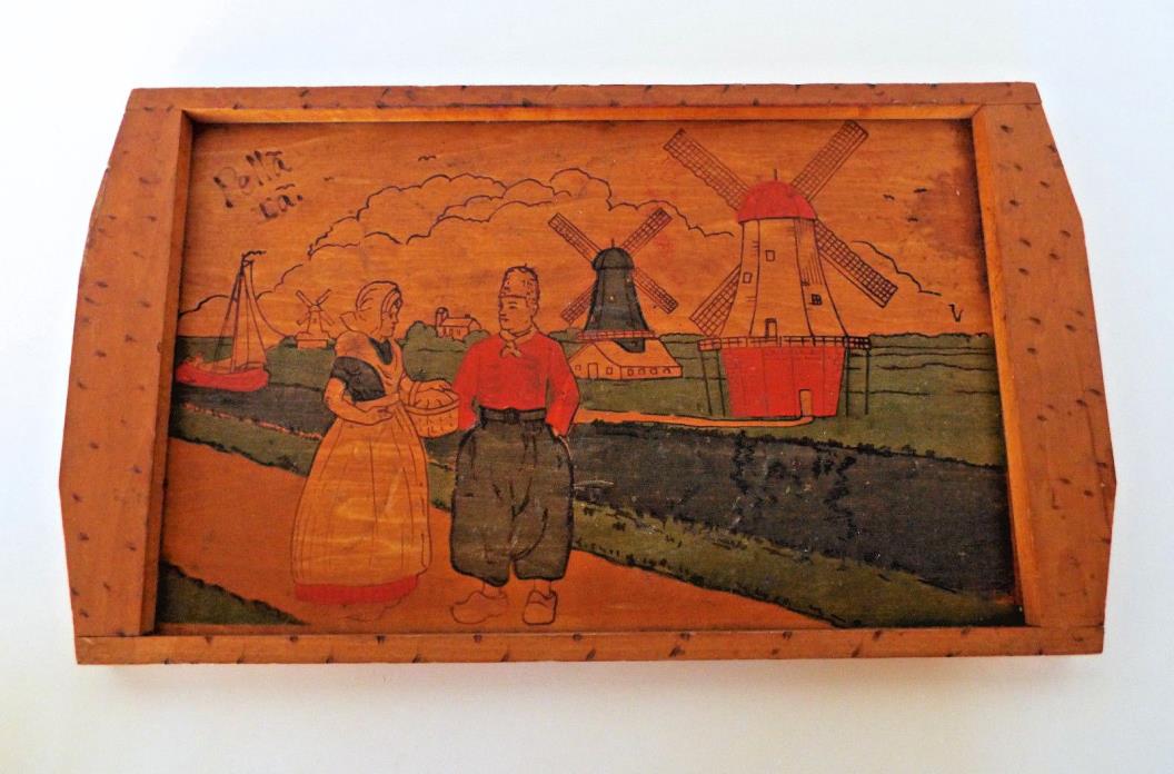 VINTAGE PELLA IA Wood Serving Tray 1941 Engraved Dutch Windmill With Provenance