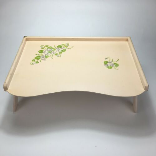 Vintage Breakfast Tray Wooden Folding Light Brown Hand Painted Decorative