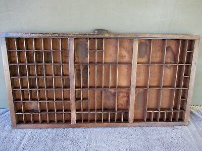Antique Type Tray Primitive Printer's Shadow Box, 103 Sections, Metal Handle
