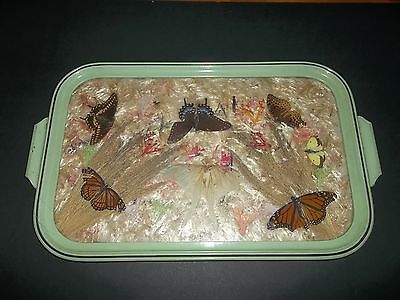 vintage BUTTERFLY TRAY mint green deco style approx. 11x18-in.