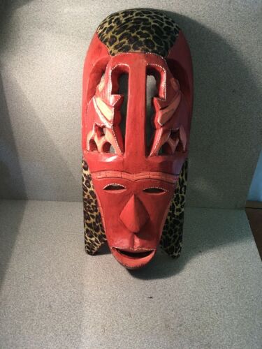 Vintage African Carved Wood Tribal Mask Has Cloth On It