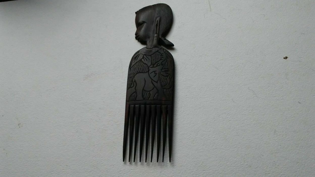 South African Wooden Comb Tanzania Africa Hand Carved Lady!  MAKE OFFER!