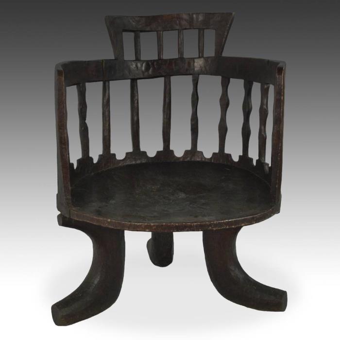 AFRICAN JIMMA THREE-LEGGED CHAIR CARVED HARDWOOD ETHIOPIA EAST AFRICA 20TH C.