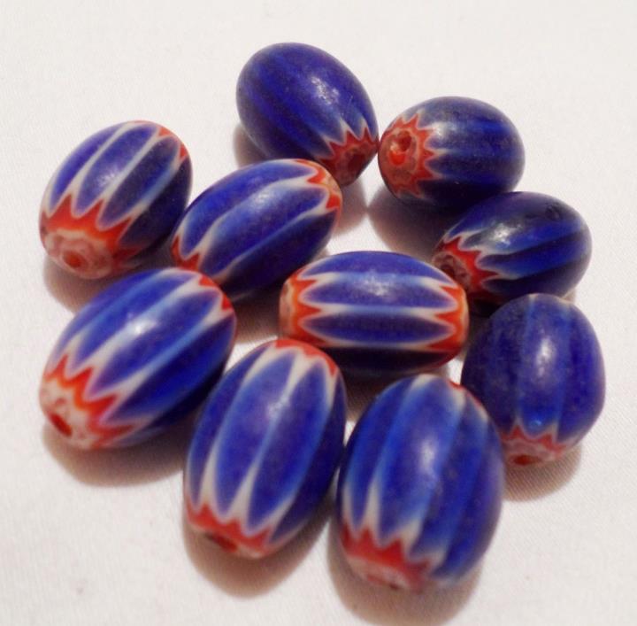 10 16TH CENTURY VENETIAN GLASS 7 LAYER AFRICAN TRADE BEADS 3 COLORS 10 X 14MM